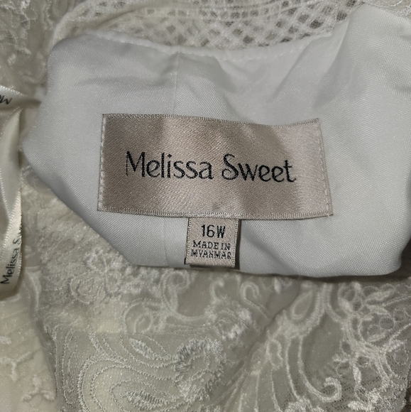 MELISSA SWEET Embroidered Illusion Mock Neck Wedding Dress - Picture 7 of 7